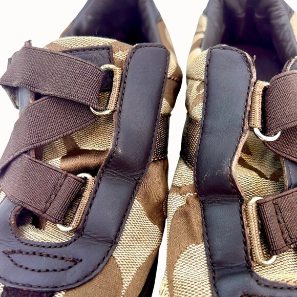 Coach Brown Monogram Canvas & Suede Kyrie Velcro Strap Sneakers Size 7 - Picture 7 of 11